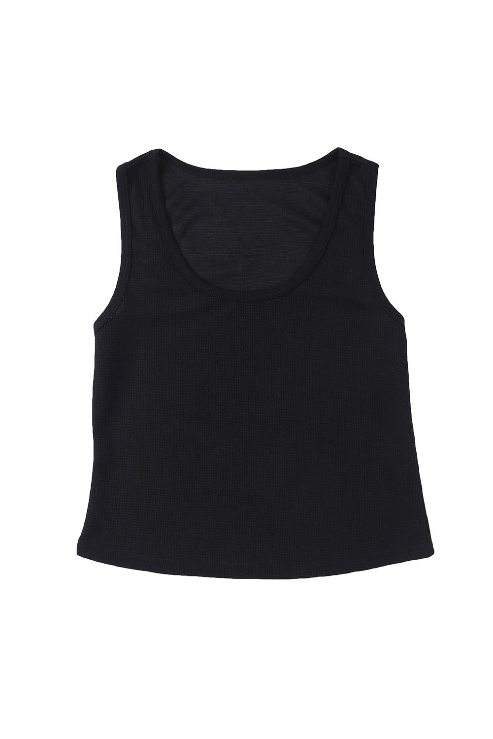 Plain Waffle Knit U Neck Tank Top - L & M Kee, LLC