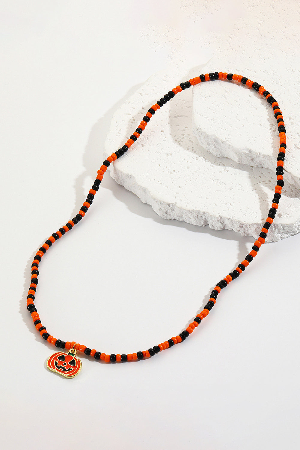 Orange Pumpkin Face Pendant Rice Beaded Halloween Necklace