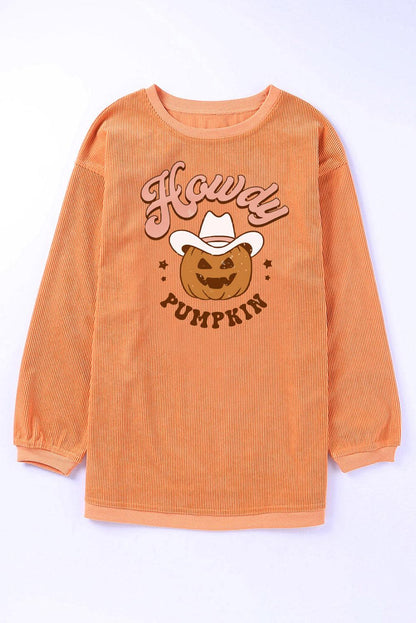 Orange Howdy Pumpkin Halloween Graphic Corded Sweatshirt - L & M Kee, LLC