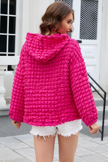 Rose Bubble Textured Waffle Hoodie - L & M Kee, LLC