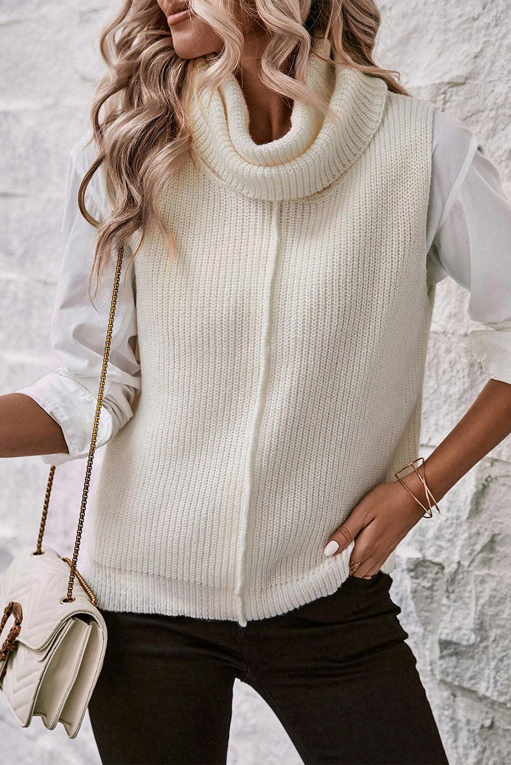 White Central Seam Cowl Neck Sweater Vest - L & M Kee, LLC