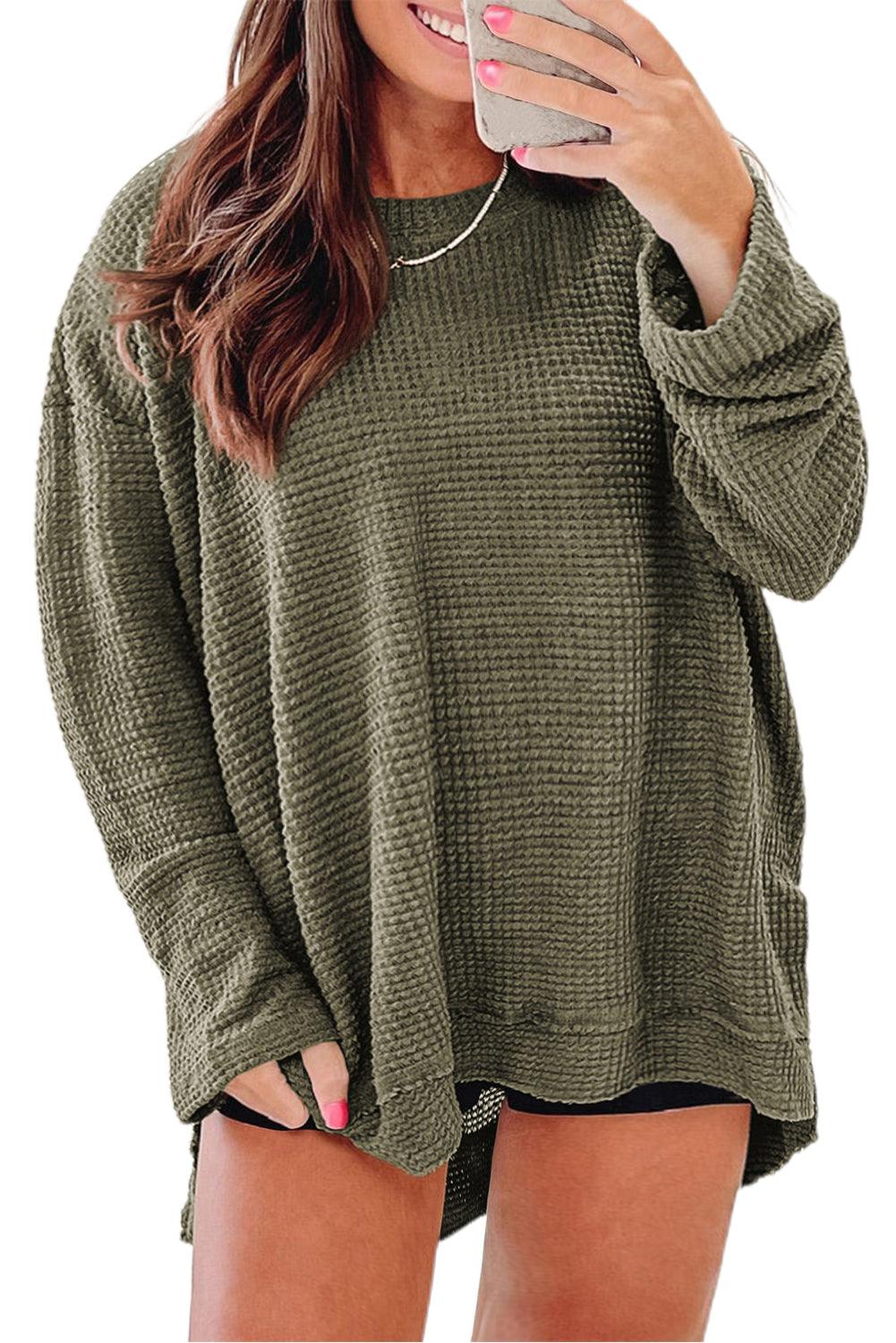 Moss Green Plus Size Textured Knit Long Sleeve Top - L & M Kee, LLC