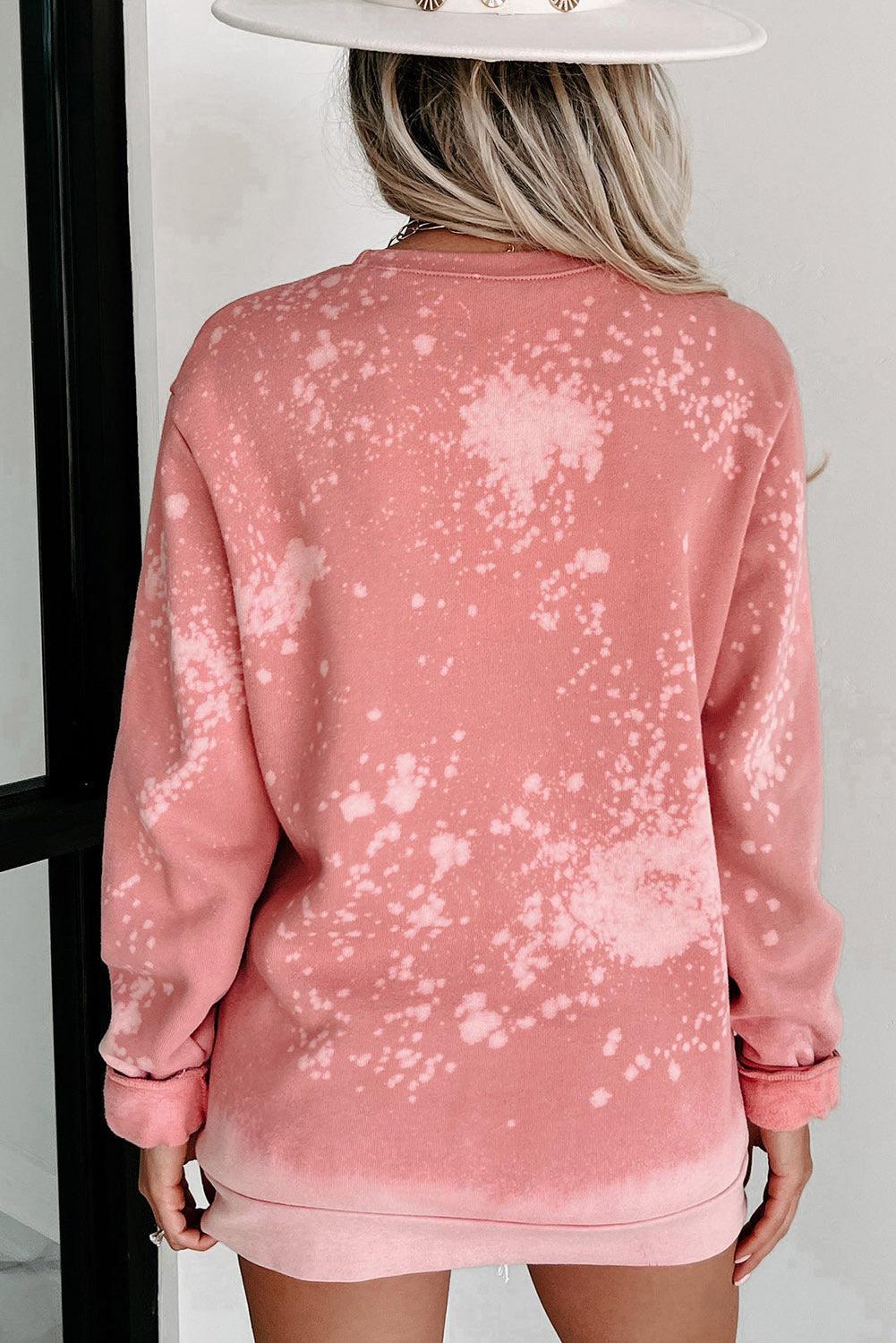 Pink Halloween Pattern Bleached Crewneck Sweatshirt - L & M Kee, LLC