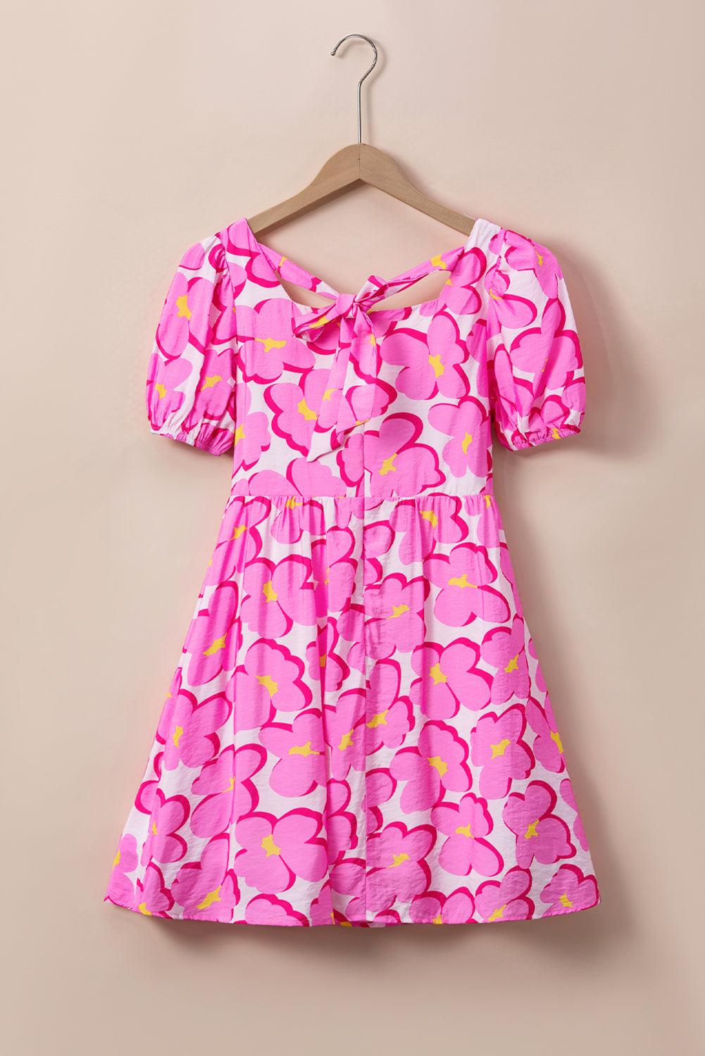 Rose Floral Print Square Neck Empire Waist Flowy Dress - L & M Kee, LLC