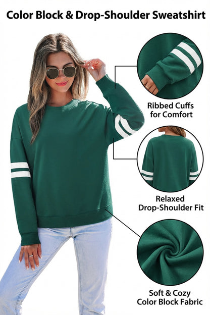 Evergreen Varsity Striped Detail Drop Shoulder Oversized Sweatshirt