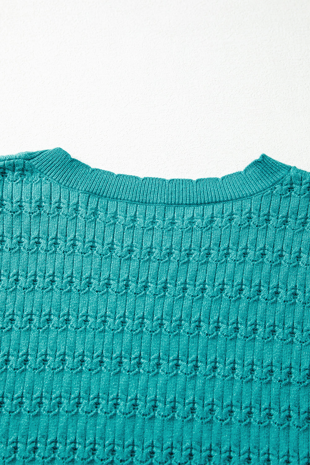 Sea Green Trendy Pattern Knit Ribbed Cuffs Crew Neck Sweater
