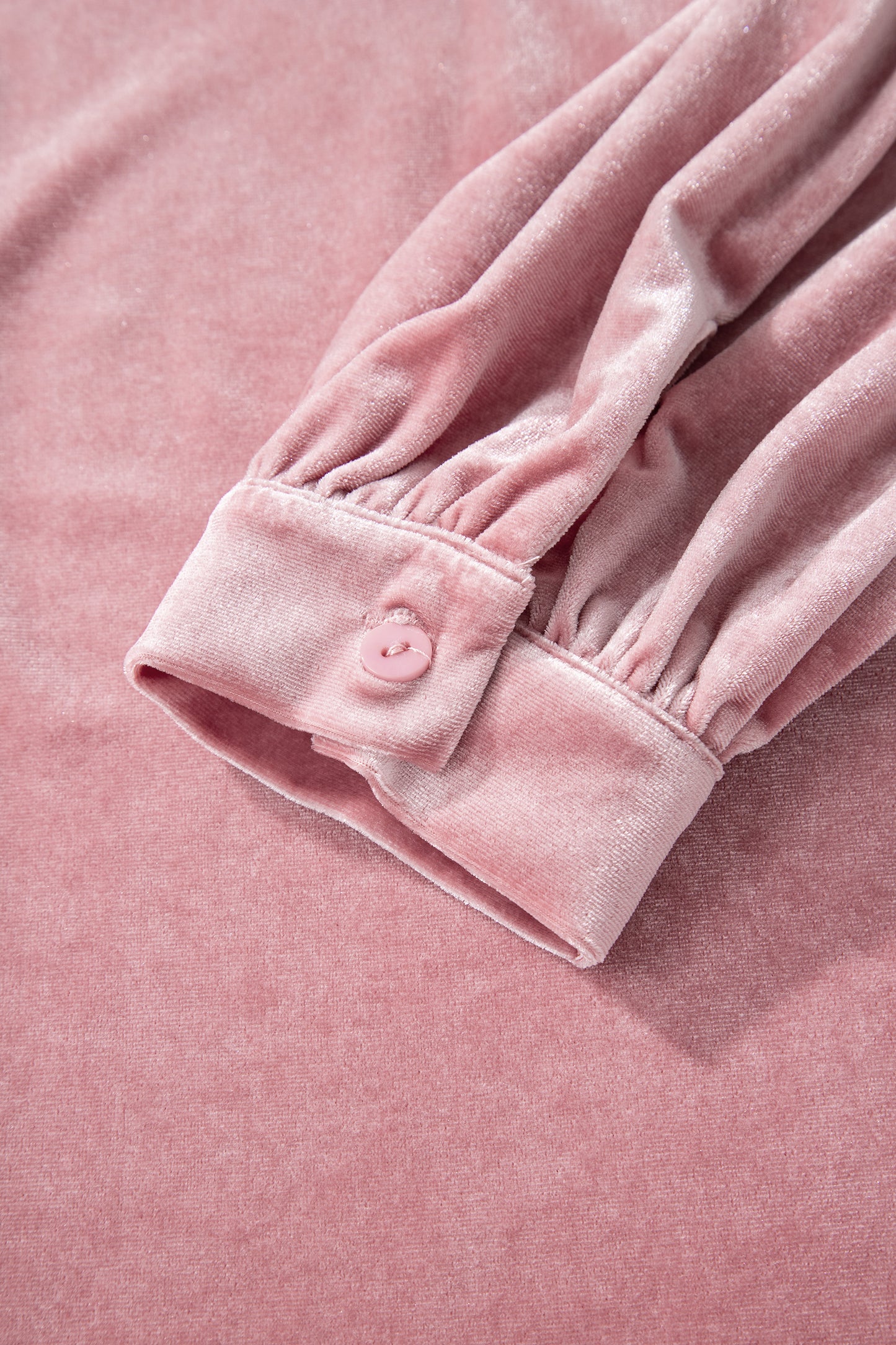 Fushia Solid Color Velvet Ribbon Bow Knot Long Sleeve Blouse