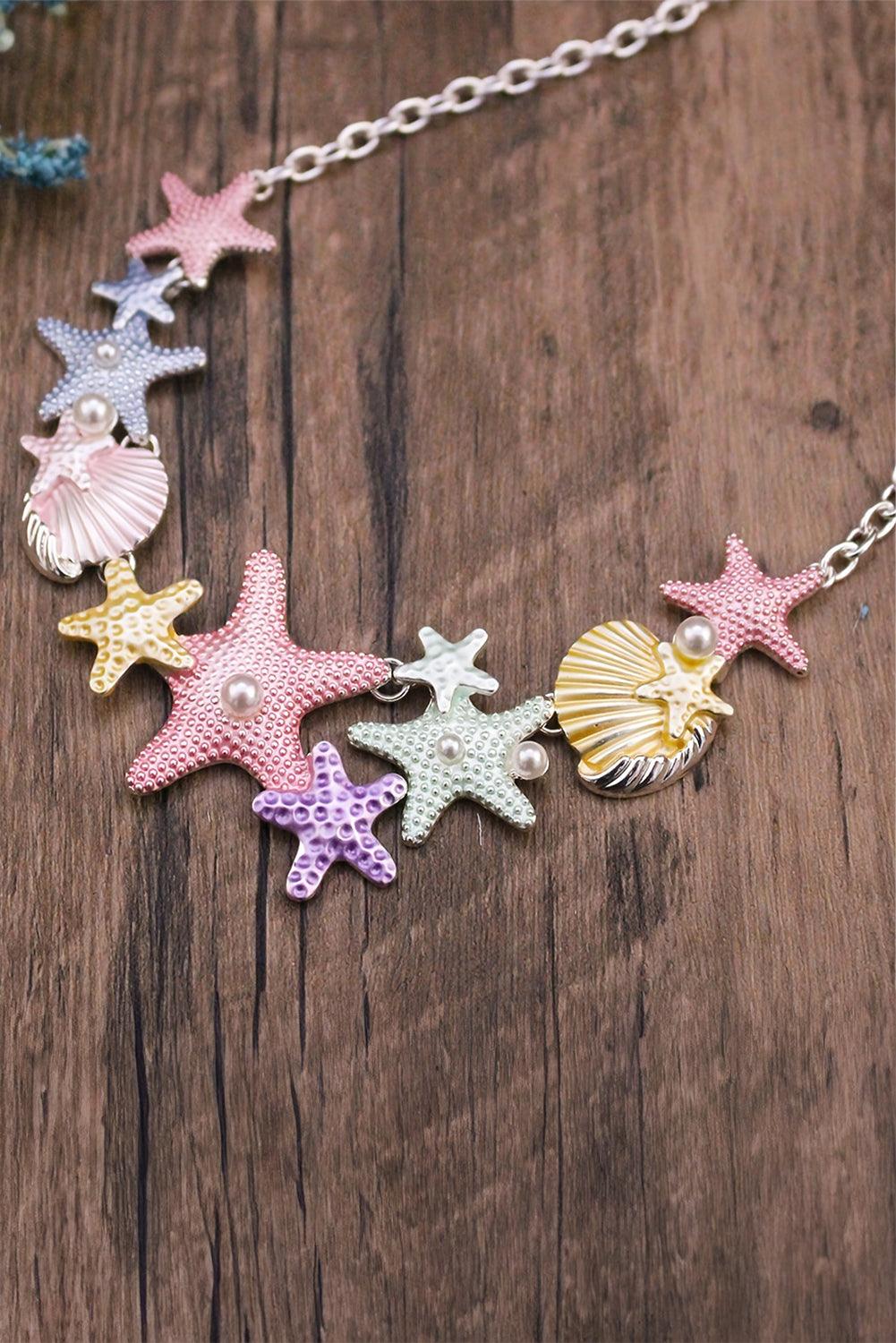 Gold Starfish Seashell Pearl Adjustable Chain Necklace - L & M Kee, LLC