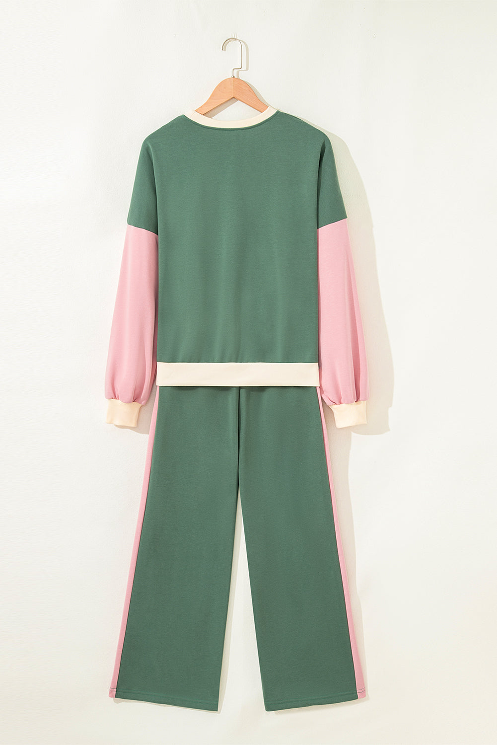 Rose Red 2pcs Color Block Pullover Loose Pant Set