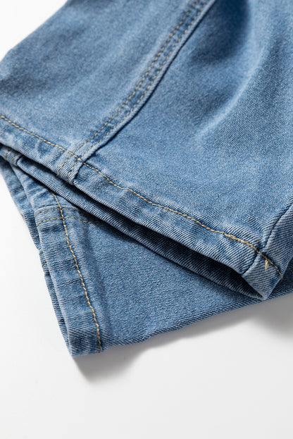 Dusk Blue Adjustable Buckle Barrel Denim Overalls