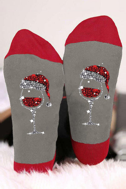 Black Christmas Champagne Santa Hat Graphic Socks - L & M Kee, LLC