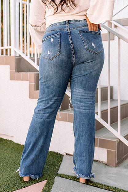 Plus Size Open Knee Distressed Jeans - L & M Kee, LLC