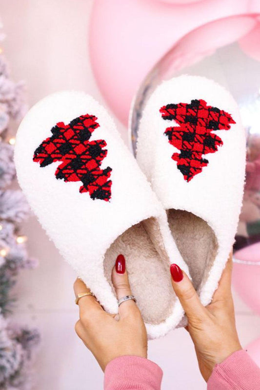 White Fuzzy Tree Pattern Christmas Fashion Home Slippers - L & M Kee, LLC