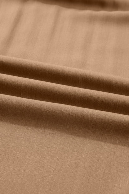 Chestnut Smocked V Neckline Leopard Piping Accent Bracelet Plus Size Long Dress