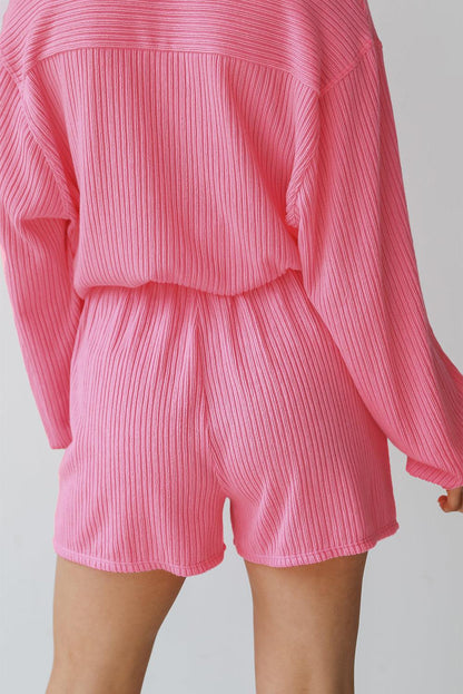 Ribbed Knit Button Top and Shorts Set