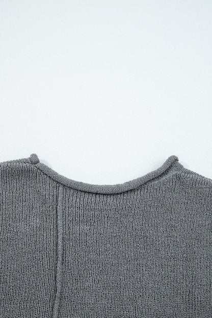 Medium Grey Raw Edge Uneven Hem Patchwork Drop Shoulder Sweater