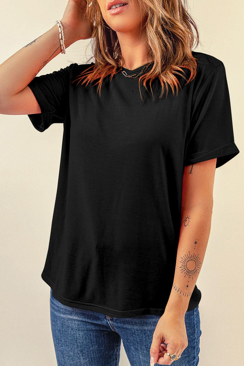 Black Casual Plain Crew Neck Tee - L & M Kee, LLC