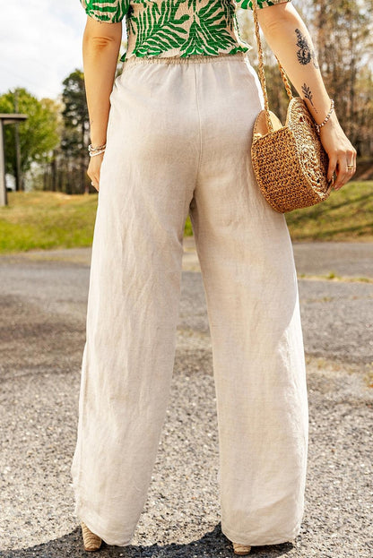 Apricot Linen Elastic Drawstring Waist Loose Pants - L & M Kee, LLC