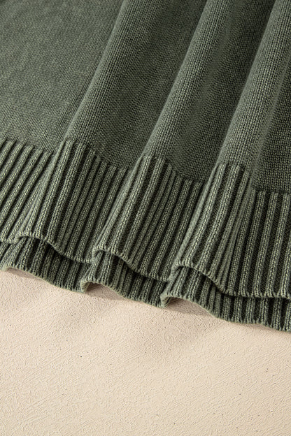 Black Mineral Wash V Neck Knit Exposed Seam Drop Shoulder Loose Sweater