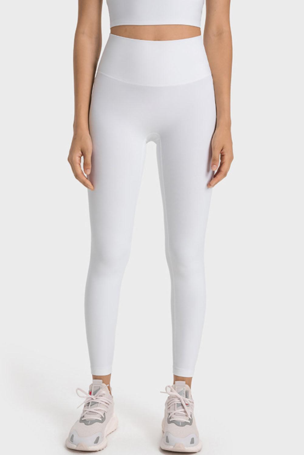 White Wide Waistband Seamless Ankle Leggings - L & M Kee, LLC