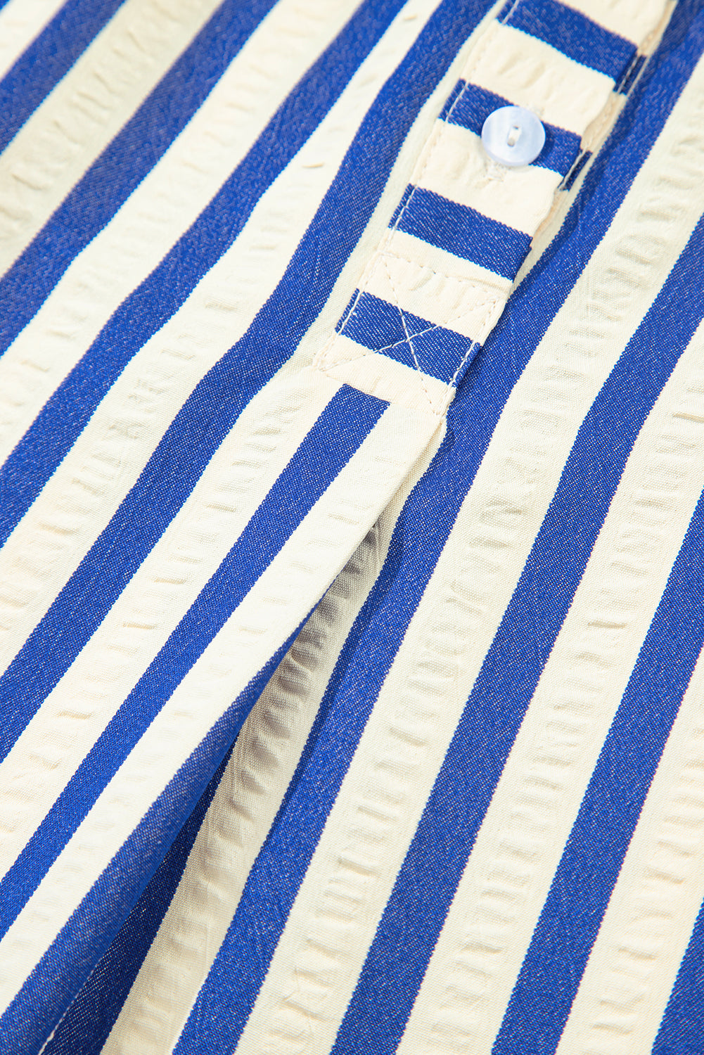 Blue Stripe Collared Half Button Side Pockets Loose Fit Mini Dress