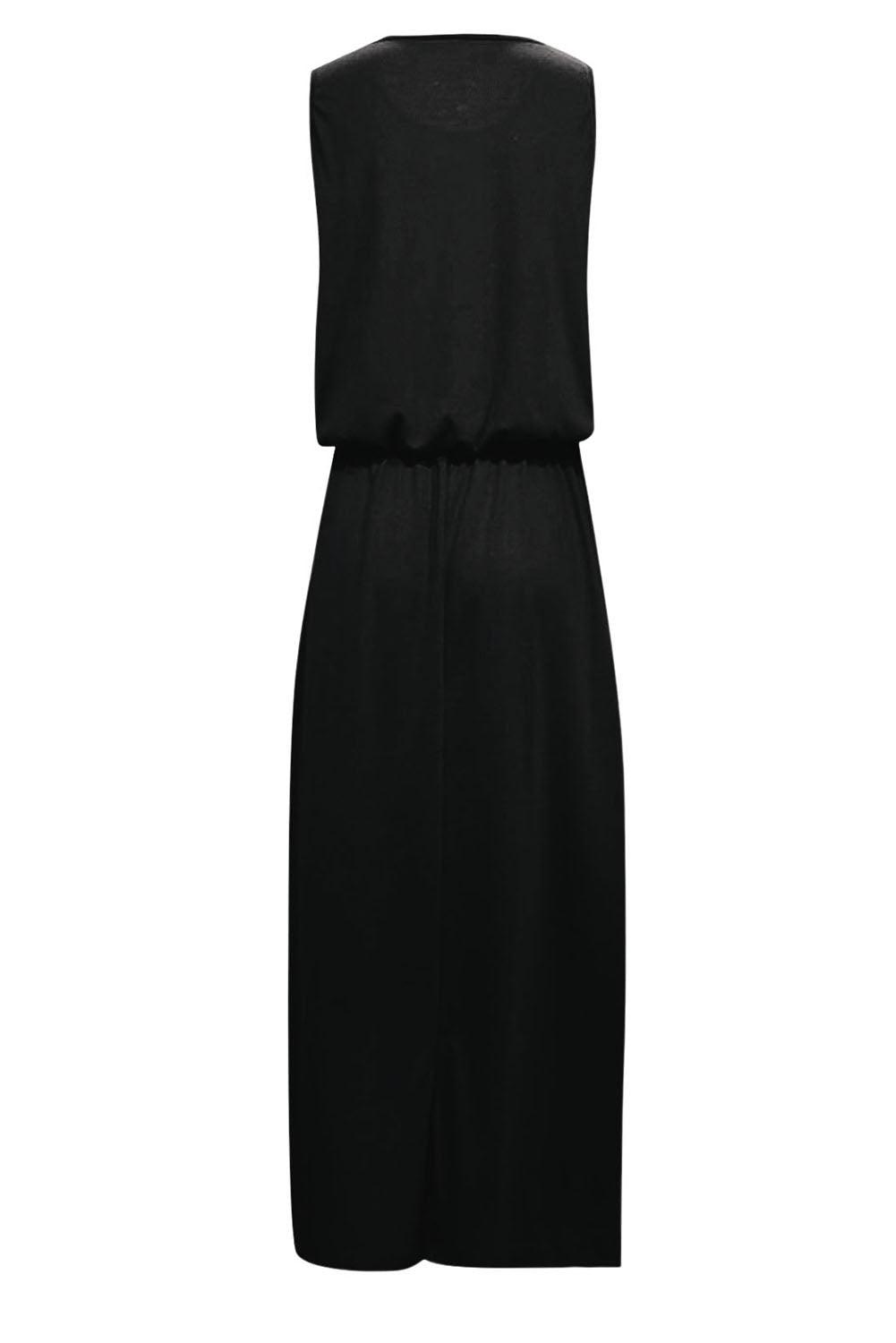 Black Solid Sleeveless Tunic Maxi Dress with Split - L & M Kee, LLC