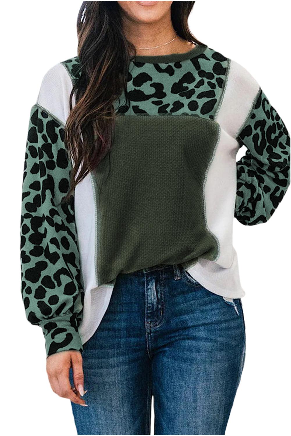White Leopard Colorblock Patchwork Knit Top - L & M Kee, LLC