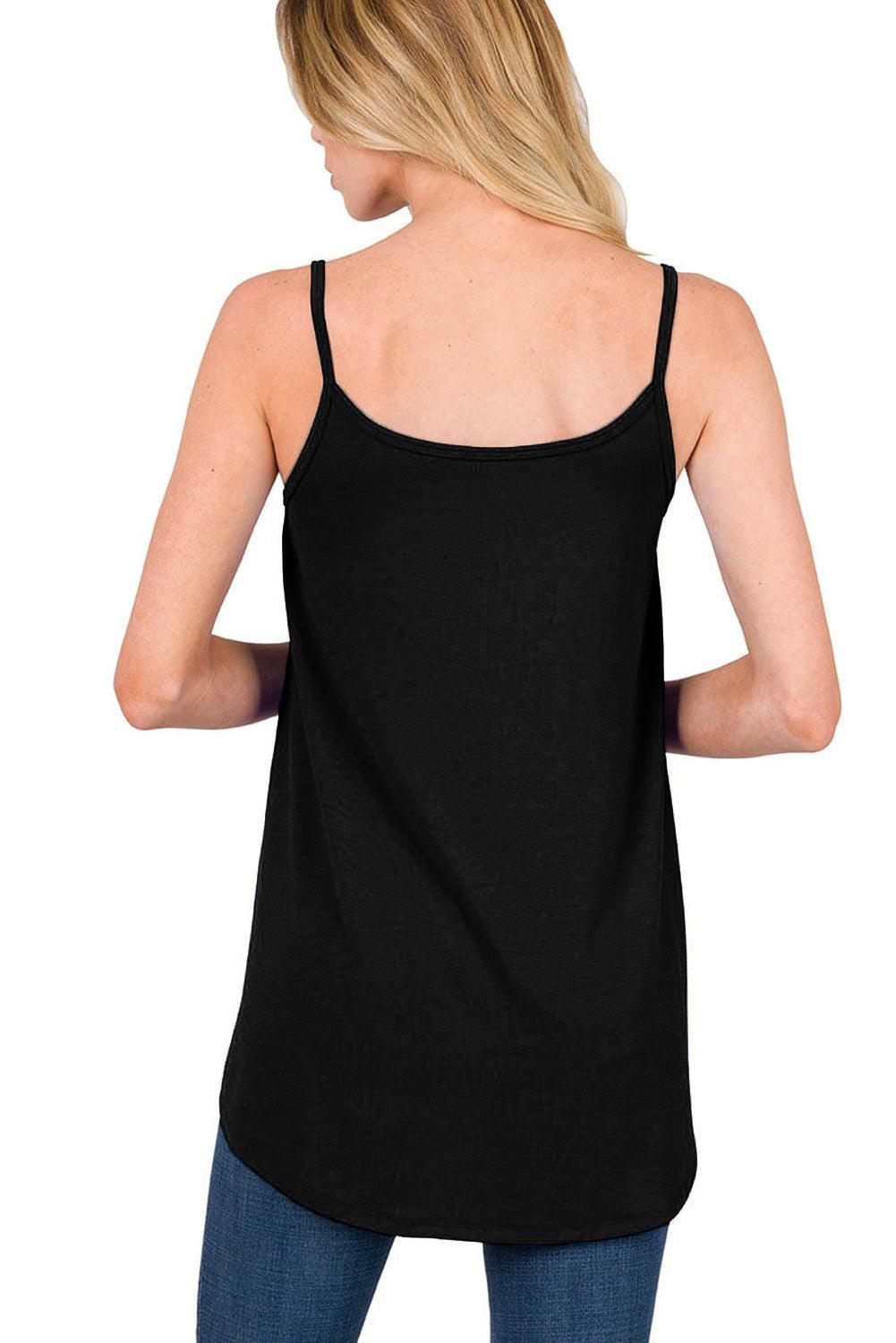 Black Spaghetti Strap V-Neck Flowy Tunic Tank Top - L & M Kee, LLC