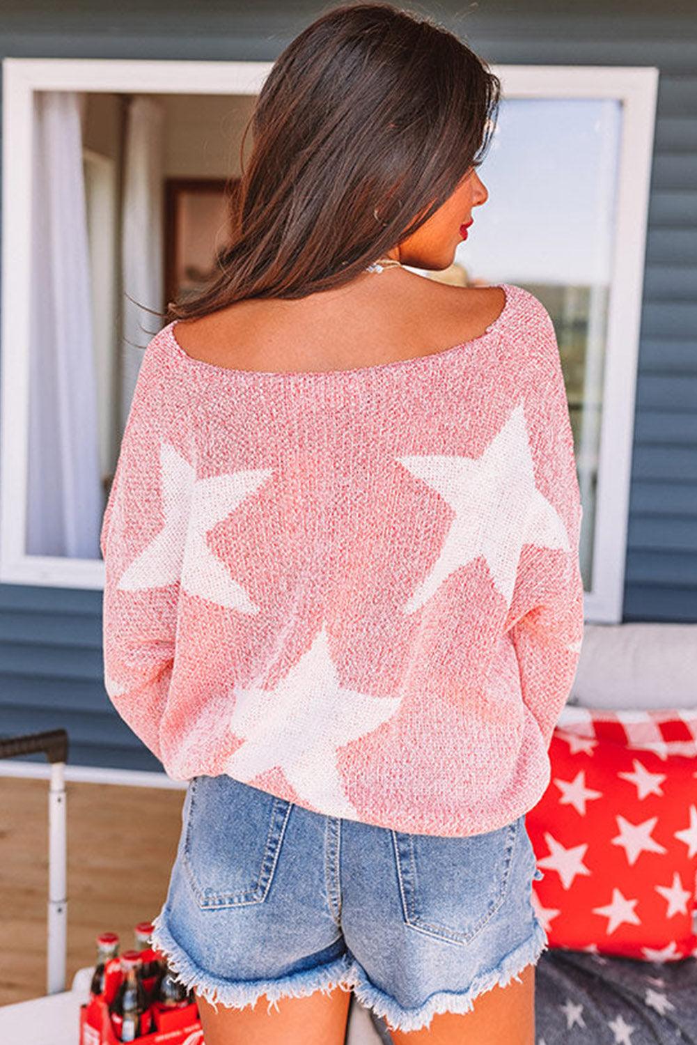 Big Star Spangled Casual Knit Sweater - L & M Kee, LLC