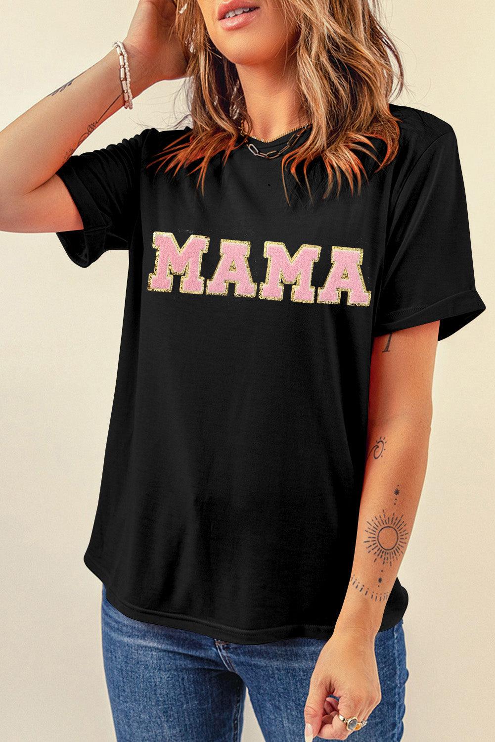 Black MAMA Chenille Graphic Tee - L & M Kee, LLC