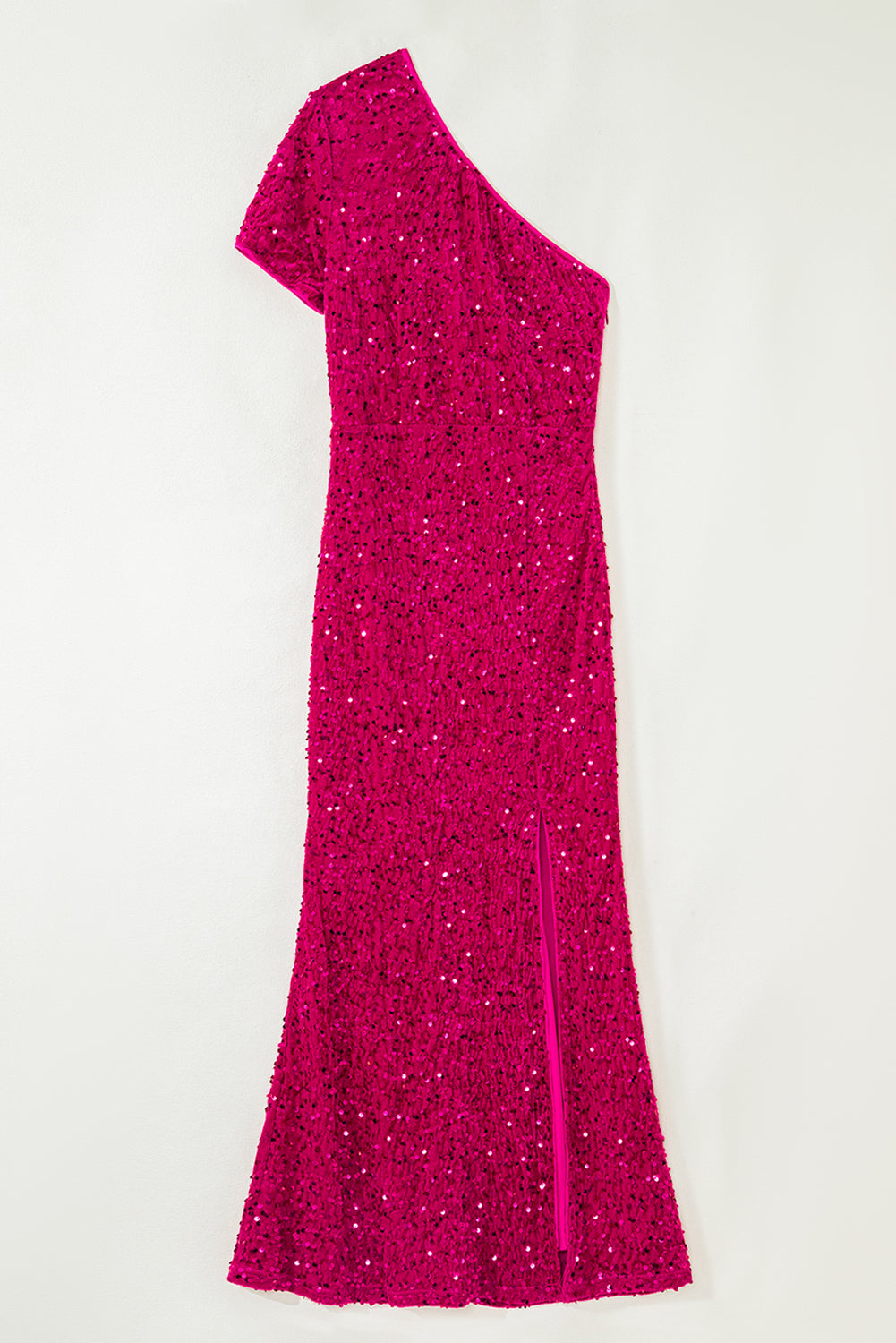 Pitaya Pink One Shoulder Thigh High Split Bodycon Sequin Gown