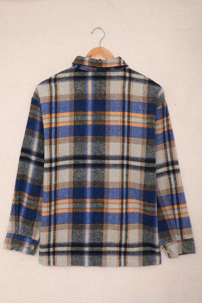 Geometric Plaid Print Pocketed Shacket - L & M Kee, LLC