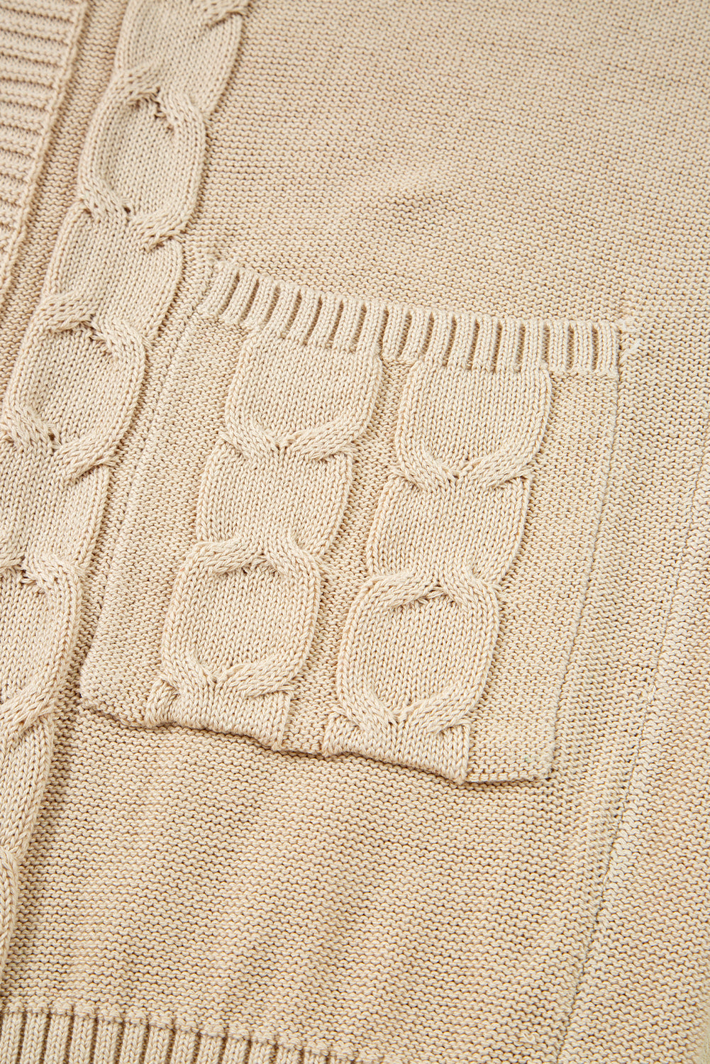 Parchment Cable Knit Braided Tie Sleeve Plus Size Open Cardigan