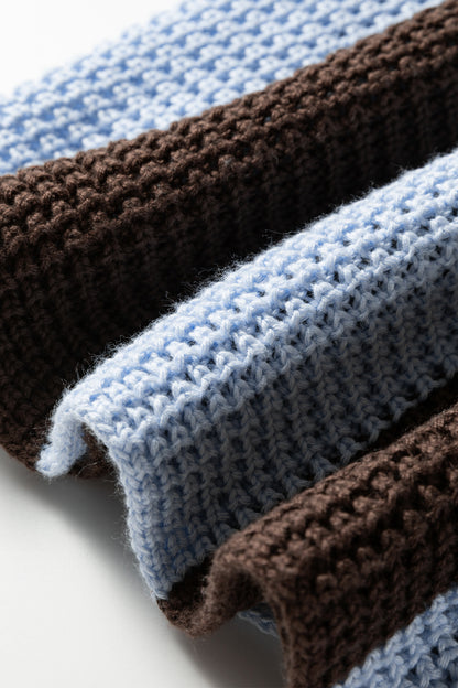 Myosotis Striped Color Block Thermal Textured Knit Drop Shoulder Sweater