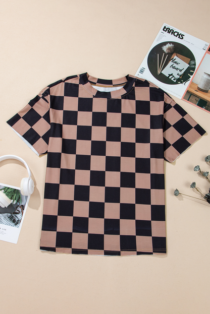 Light French Beige Checkmate Boyfriend Casual Tee