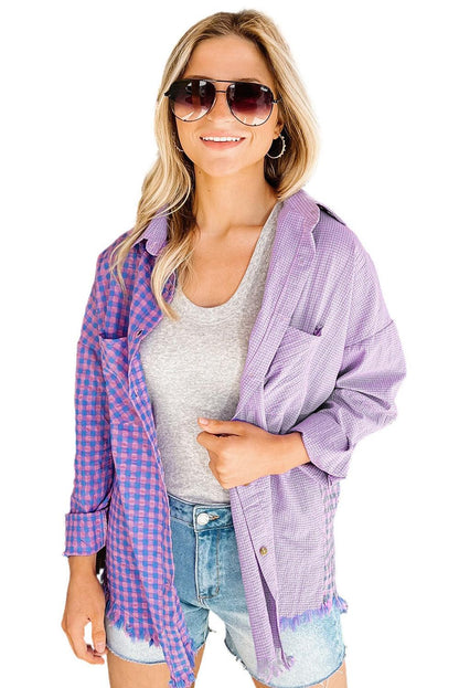 Mixed Plaid Button Down Long Sleeve Chest Pocket Shirt - L & M Kee, LLC