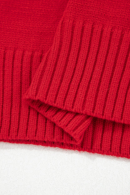 Racing Red Collared V Neck Ribbed Edge Sexy Elegant Sweater