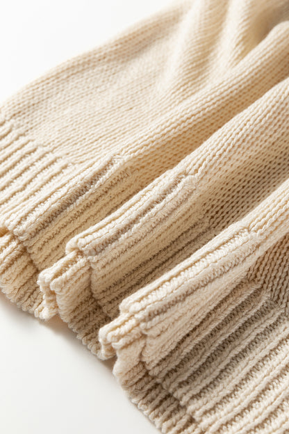 Beau Blue Solid V Neck Pointelle Knit Sleeve Patchwork Sweater