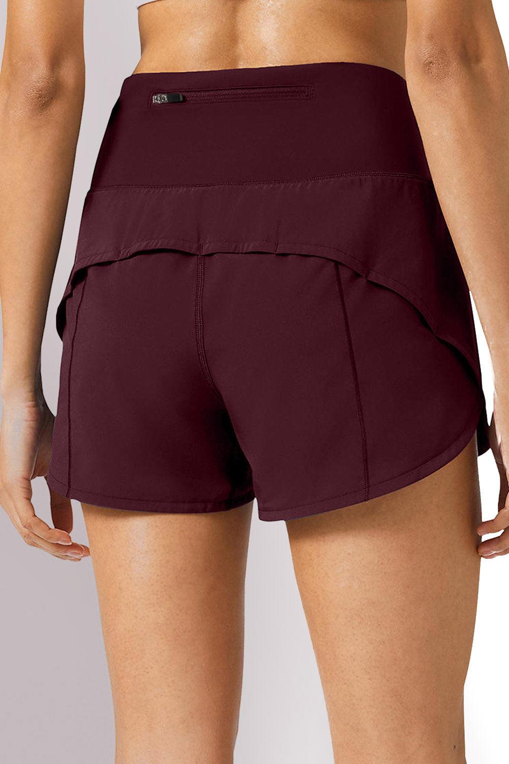 Burgundy Wide Waistband High Waist Sports Shorts - L & M Kee, LLC