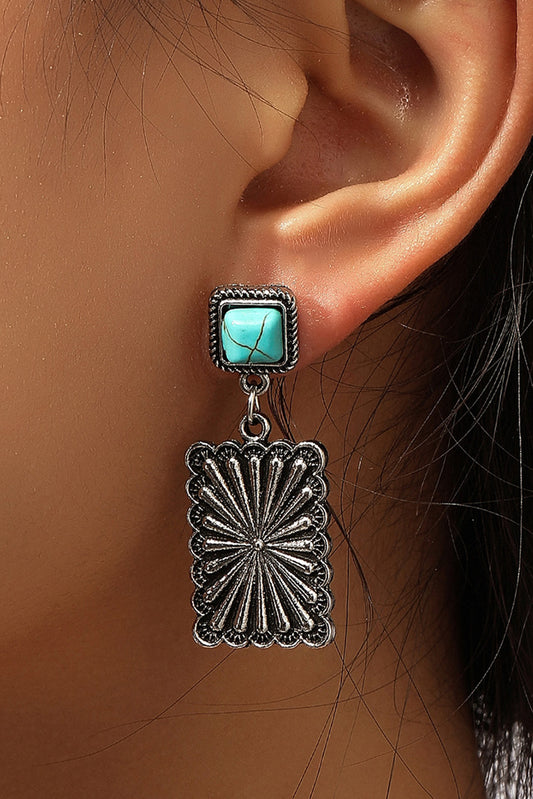 Silvery Retro Western Geometric Turquoise Stud Earrings