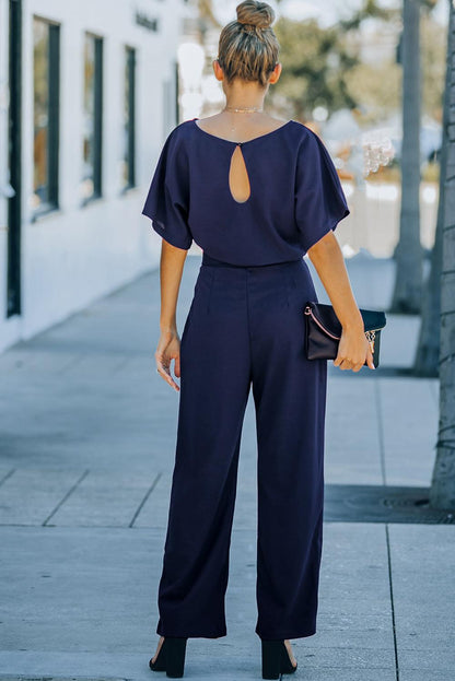 Blue Oh So Glam Belted Wide Leg Jumpsuit - L & M Kee, LLC