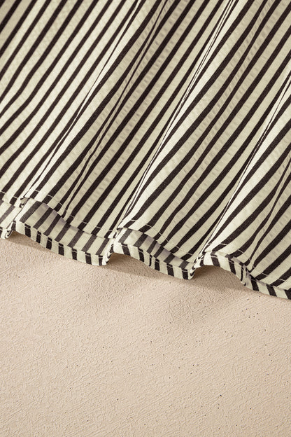 Green Stripe V Neck Zip Front Cinched High Waist Midi Dress