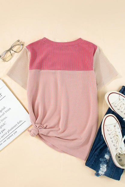 Pink Rib Textured Colorblock T Shirt - L & M Kee, LLC