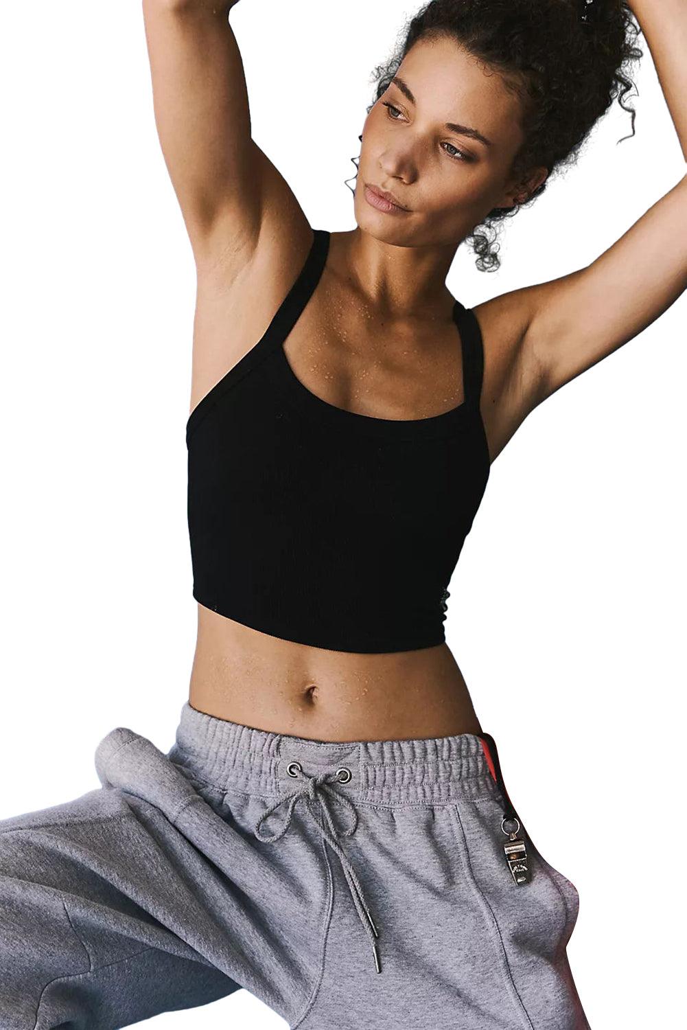 Black Athletic Ribbed Cropped Cami Top - L & M Kee, LLC