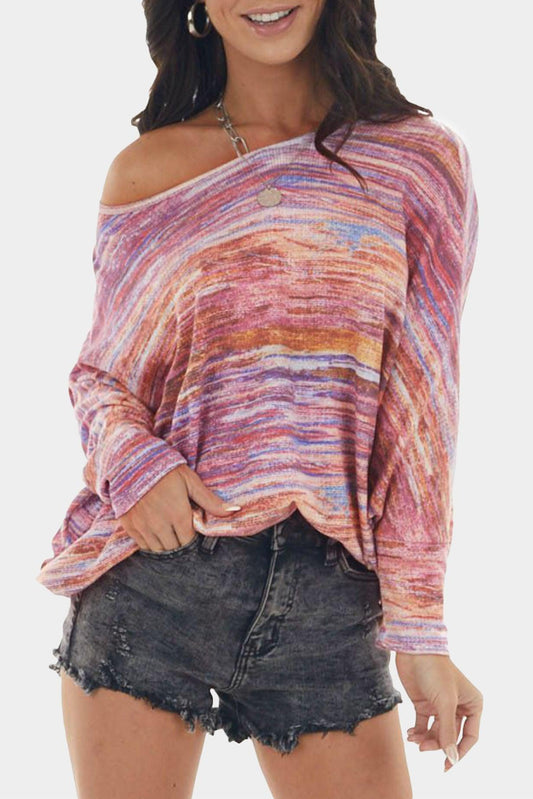 Multicolor Tie-dyed Boat Neck Dolman Sleeve Knit Top - L & M Kee, LLC