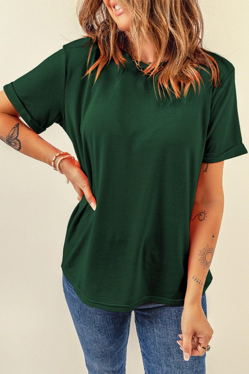 Green Casual Plain Crew Neck Tee - L & M Kee, LLC