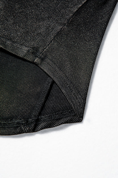 Black Exposed Seam Ribbed Long Sleeve Top