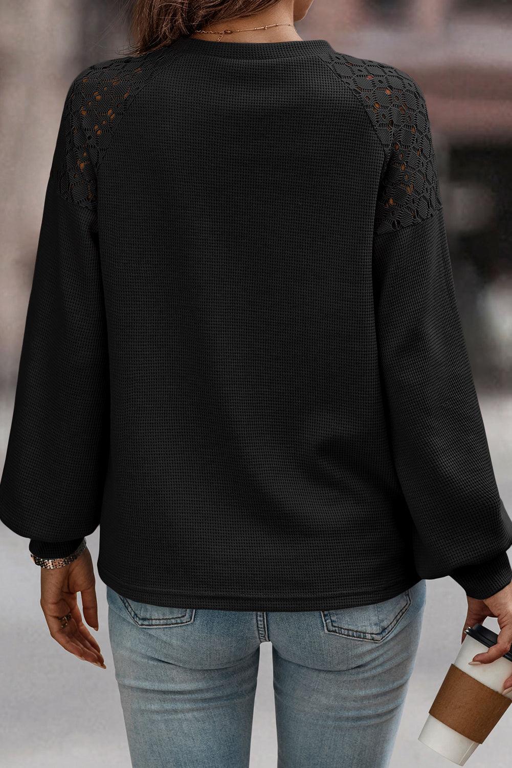 Black Lace Long Sleeve Textured Pullover - L & M Kee, LLC