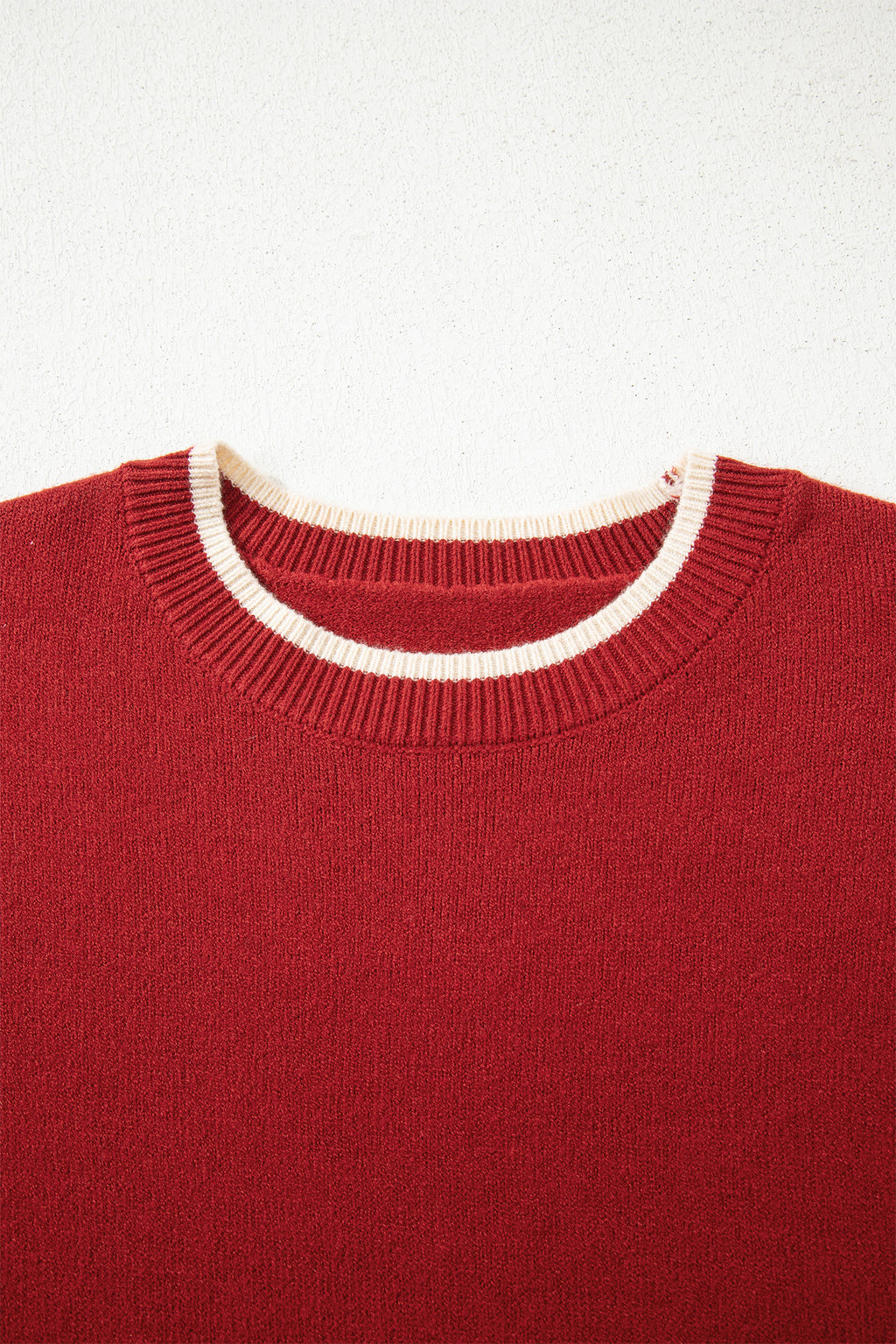 Racing Red Leopard Bow Decor Split Cuff Contrast Trim Sweater