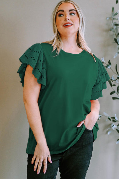 Green Plus Size Flutter Sleeve Top - L & M Kee, LLC